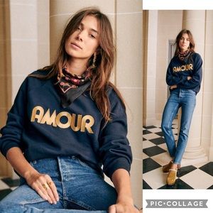 SEZANE Amour Sweatshirt Navy Organic Cotton